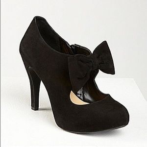 Real Suede Black Bow Heels